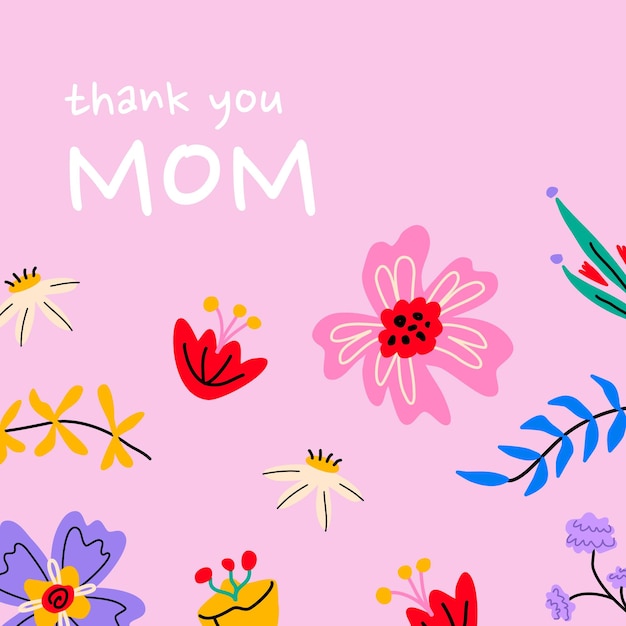 Gracias madre frase concepto de día de la madre coloridas flores abstractas en negrita ilustración vectorial plana