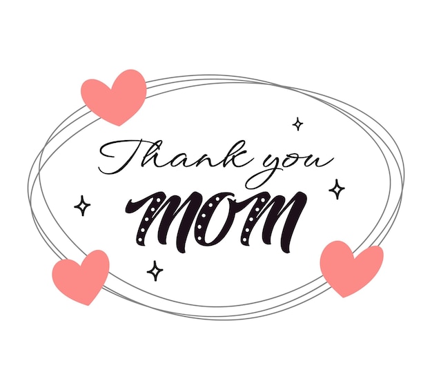 Gracias mamá letras Caligrafía ilustración vectorial Tarjeta del día de la madre con corazones Vector