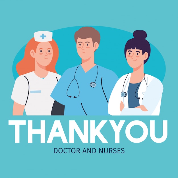 Gracias médico y enfermeras que trabajan en hospitales, personal médico y enfermeras.