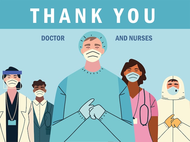 Gracias, los médicos y los trabajadores de la salud de enfermería luchan contra la ilustración.