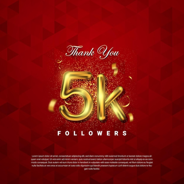 Gracias plantilla de vector de seguidores con signo dorado de 5k para redes sociales