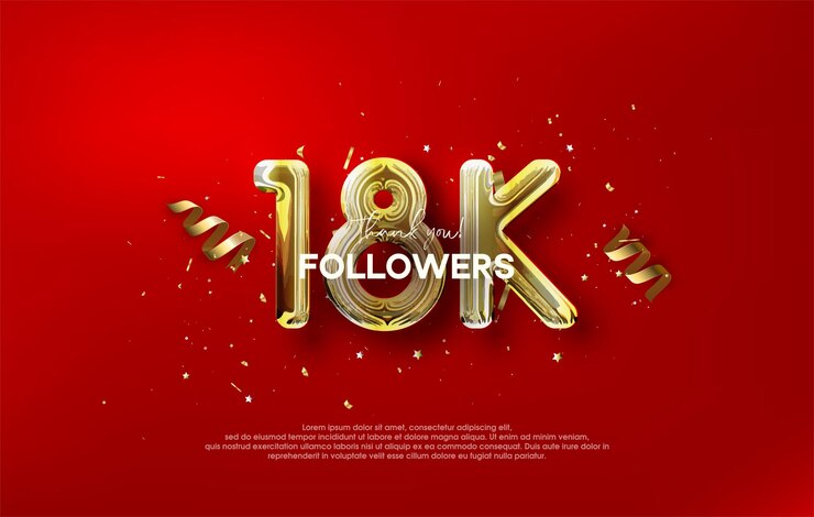 Vector gracias por los seguidores de 18k con la ilustración de globos dorados metalizados.