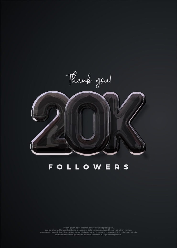 Vector gracias seguidores 20k diseño elegante con color negro fuerte