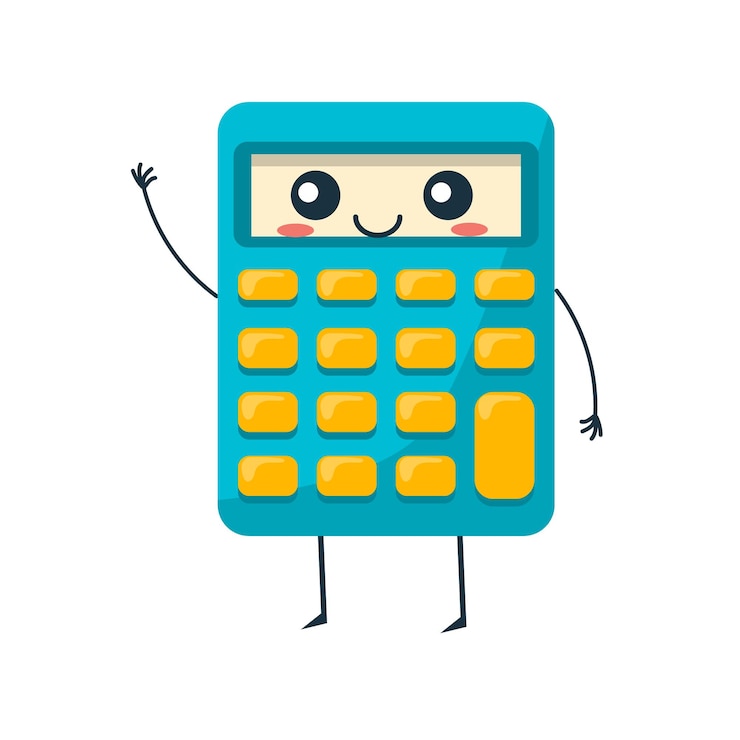 Vector graciosa calculadora electrónica moderna agitando los brazos sonriendo
