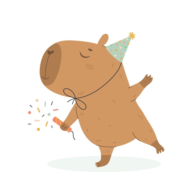 Graciosa capibara Feliz cumpleaños saludos divertidos personajes de dibujos animados fiesta de cumpleaños