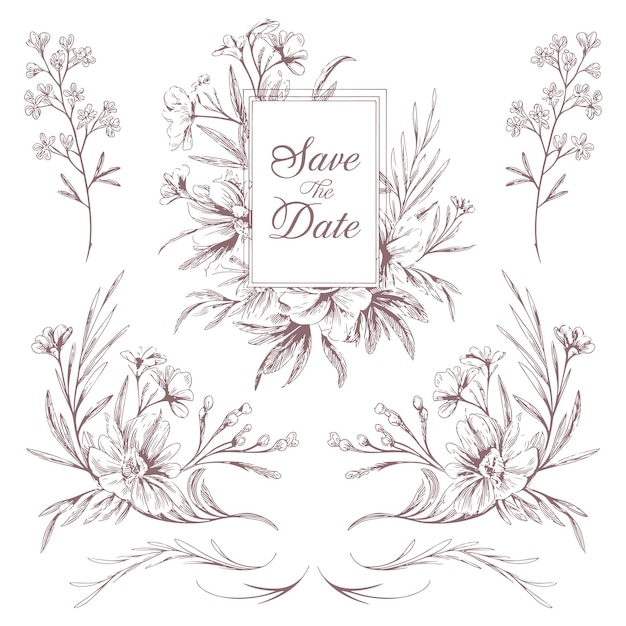 Graciosa elegancia botánica Un marco floral rústico con flores silvestres para invitaciones y tarjetas de boda
