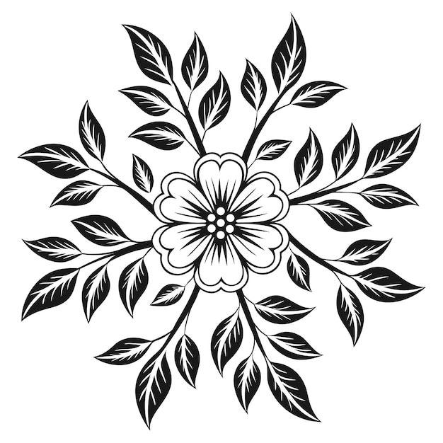 Graciosa plantilla vectorial de adornos botánicos en blanco y negro