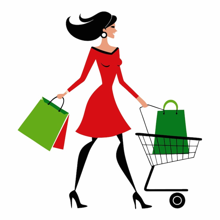 Vector graciosa silueta de la escena de las compras