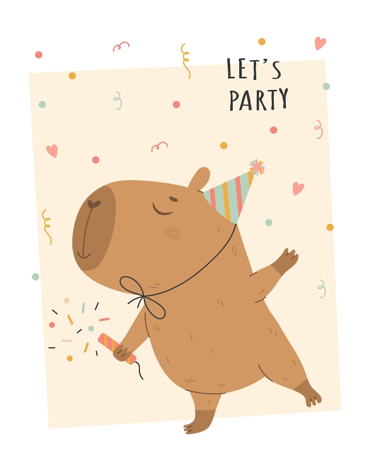 Vector graciosa tarjeta de cumpleaños de capibara