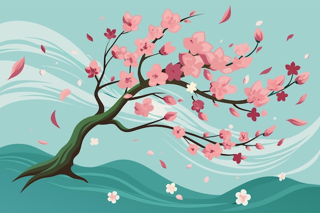 Vector graciosas flores de cerezo en cascada en el viento ilustración