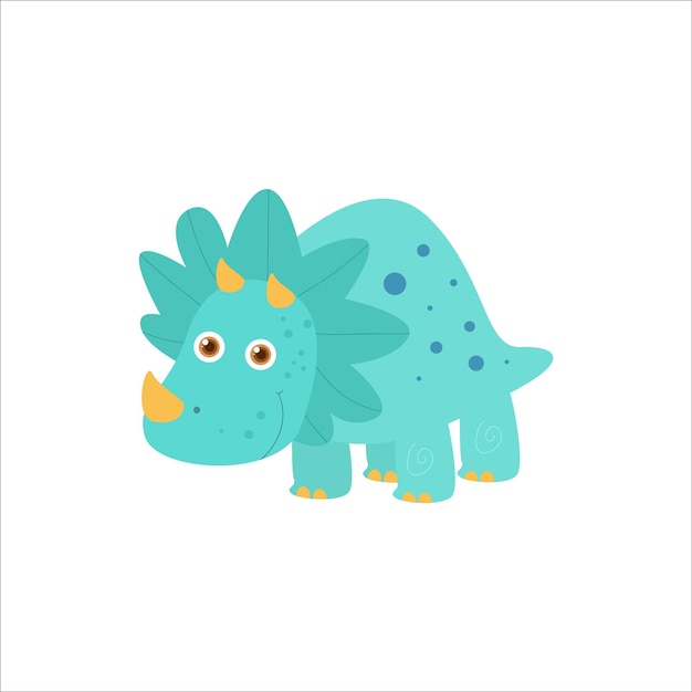 Gracioso dino triceratops, lindo bebé dinosaurio prehistórico, ilustración de dibujos animados vector gráfico jurrasic