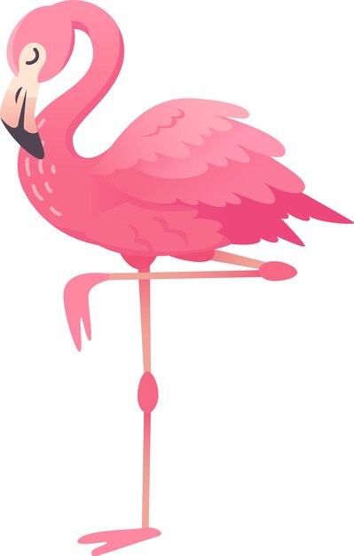 Gracioso flamenco rosado de pie en una pierna en un entorno tropical añadiendo encanto y dulzura a proyectos con diseño minimalista vibrante perfecto para la diversión de verano en tarjetas de felicitación y redes sociales