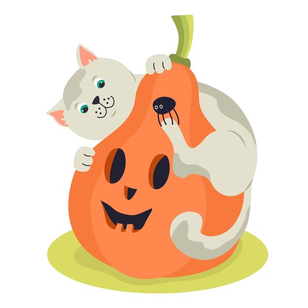Gracioso gatito y jack o linterna Calabaza de Halloween