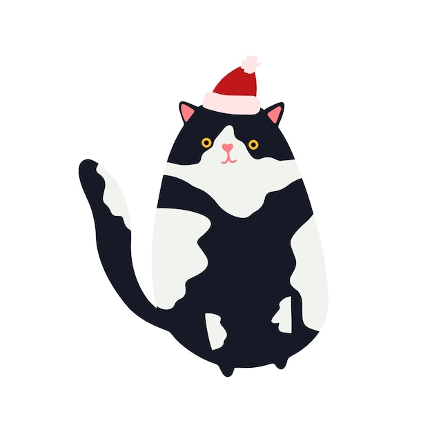 Gracioso gato lindo de Navidad con guirnalda caja de regalo de árbol de Navidad Diseño para cartel de felicitación de cartel
