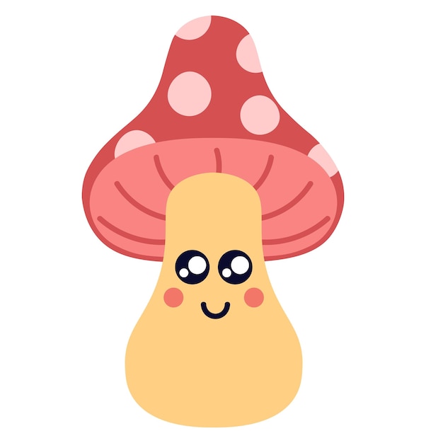 Gracioso Hongo Rosa Venenoso Con Ojos Ilustración De Vector De Estilo Plano