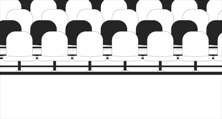 Vector las gradas del estadio vacías ilustración de línea en blanco y negro