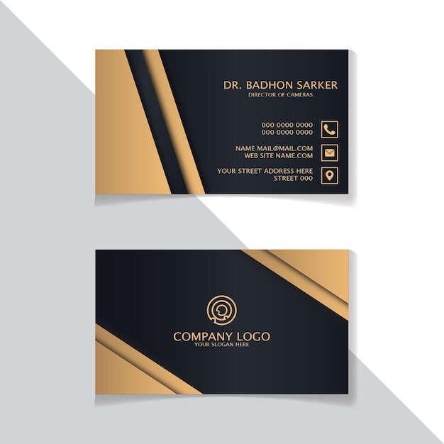 Gradián de color azul y dorado Diseño de tarjeta de visita profesional moderno