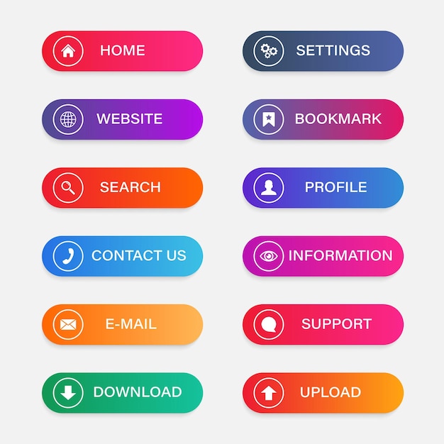 Gradient buttons for website or app interface Internet shop menuSet of vector buttons