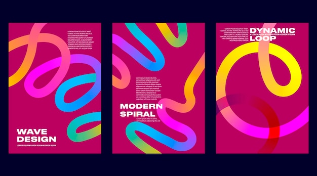 Gradient line posters with abstract backgrounds and colorful patterns create vibrant designs Vector graphic elements and wave shapes blend by using dynamic gradients Perfect for modern and fun art