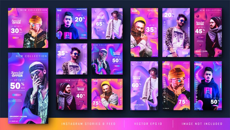 Gradient Liquid Instagram Stories and Feed Post Banner Bundle Kit