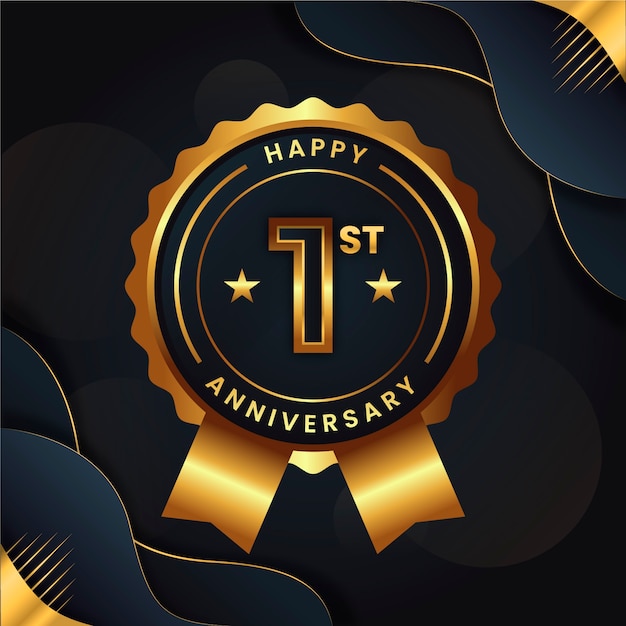 Vector gradiente de 1 año de aniversario o tarjeta de cumpleaños.