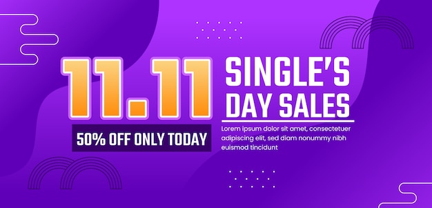 Gradiente 11.11 día de solteros día de compras plantilla de banner de venta horizontal
