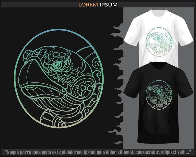 Vector gradiente artes de mandala de tortugas marinas coloridas aisladas en camiseta negra y blanca