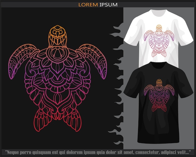 Gradiente Artes de mandala de tortugas marinas coloridas aisladas en camiseta negra y blanca