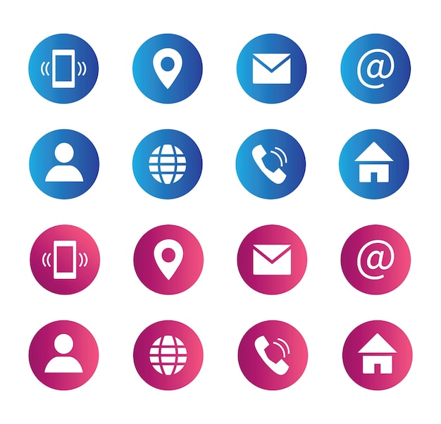 Gradiente azul y púrpura Conjunto de íconos de contacto