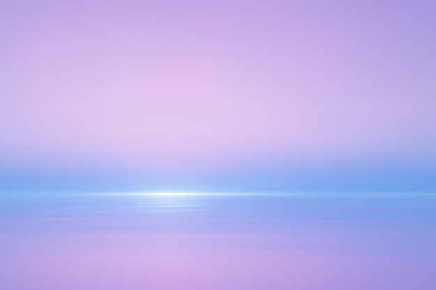 Gradiente azul rosado tranquilo sobre el horizonte reflectante tranquilo