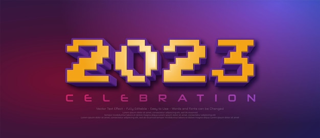 Gradiente banner 2023 feliz año nuevo celebración efecto de estilo 3d editable