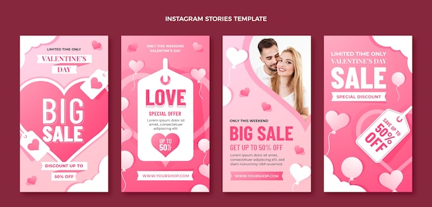 Gradiente colección de historias de instagram del día de san valentín