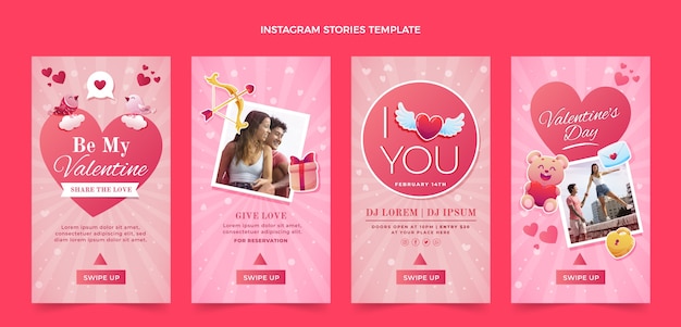 Vector gradiente colección de historias de instagram del día de san valentín