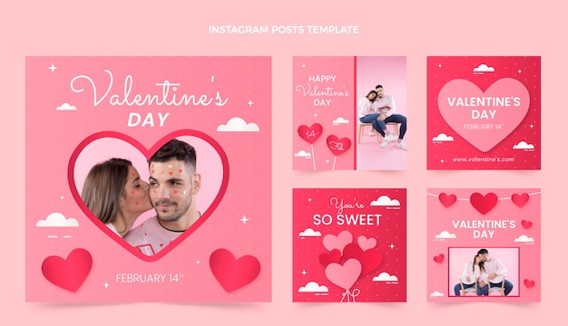 Vector gradiente colección de publicaciones de instagram del día de san valentín