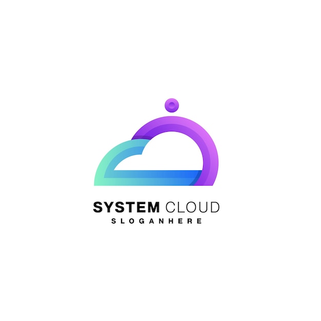 Gradiente de color de arte de línea de diseño de logotipo de nube
