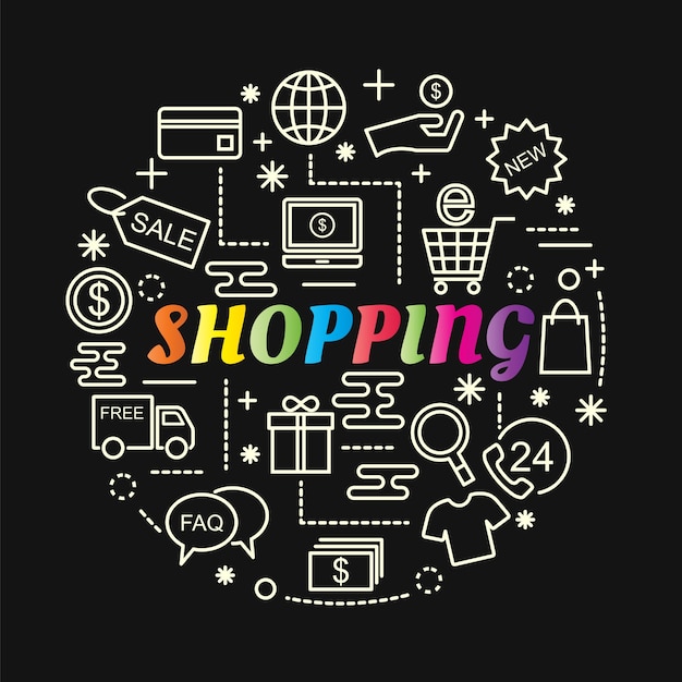 gradiente de colores compras con iconos de línea
