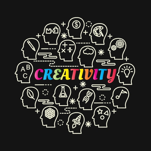 Gradiente de colores de creatividad con iconos de línea