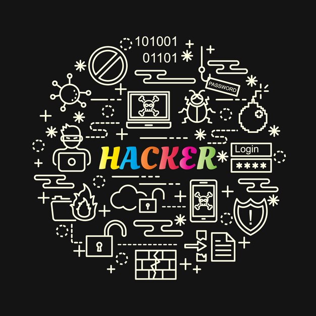 gradiente de colores hacker con iconos de línea