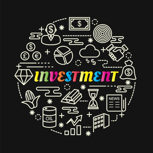 gradiente de colores de inversión con los iconos de línea