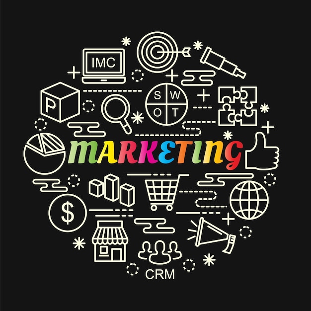 Gradiente de colores de marketing con iconos de línea