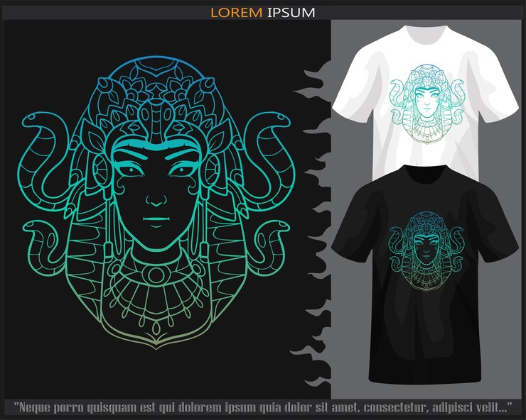 Vector gradiente colorido arte de mandala de la cabeza de cleopatra aislado en camiseta negra y blanca