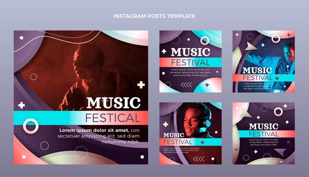 Gradiente colorido festival de música publicación de instagram