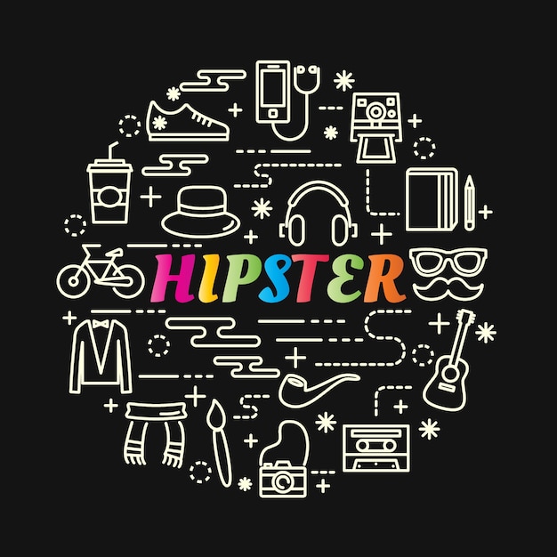 Gradiente colorido hipster con iconos de línea