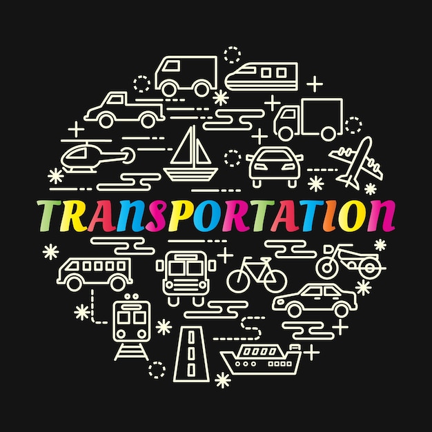 gradiente colorido de transporte con iconos de línea