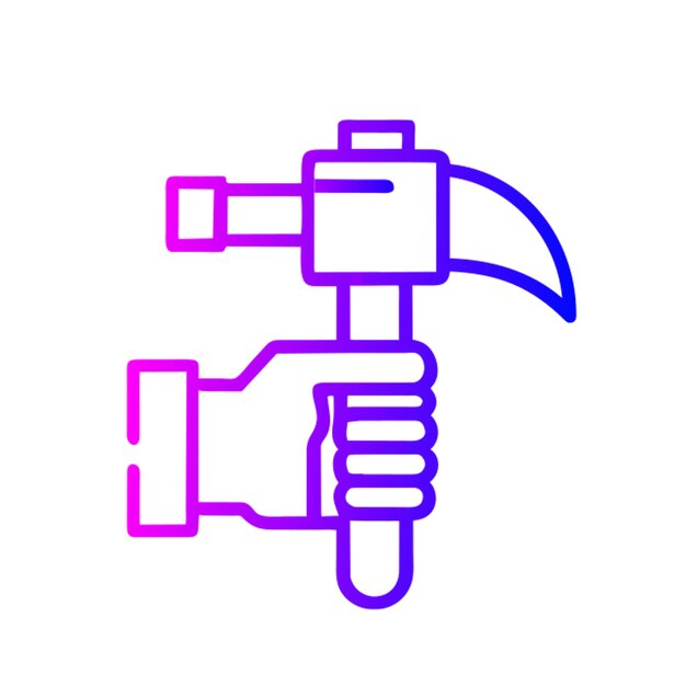 Gradiente de contorno del icono del martillo en la mano
