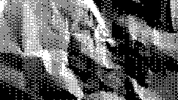 Gradiente desvanecido de medio tono textura manchada telón de fondo de mapa de bits pixelado retro fondo de papel arrugado de patrón de temblor negro y blanco
