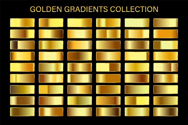 Gradiente dorado brillante, textura de lámina de metal dorado, conjunto de muestras de color, colección de vectores de alta calidad