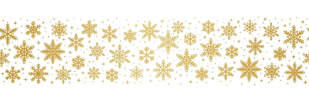 Gradiente dorado de vacaciones de invierno de copo de nieve bandera sin costuras que repite el borde para la celebración de Navidad o Año Nuevo invitar o tarjeta de felicitación