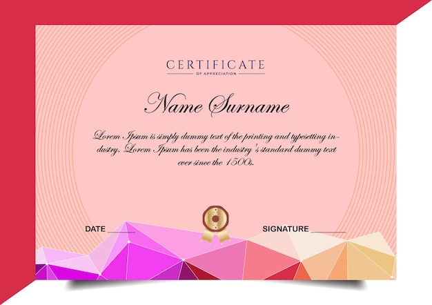Gradiente elegante plantilla de certificado de logro con insignia moderna