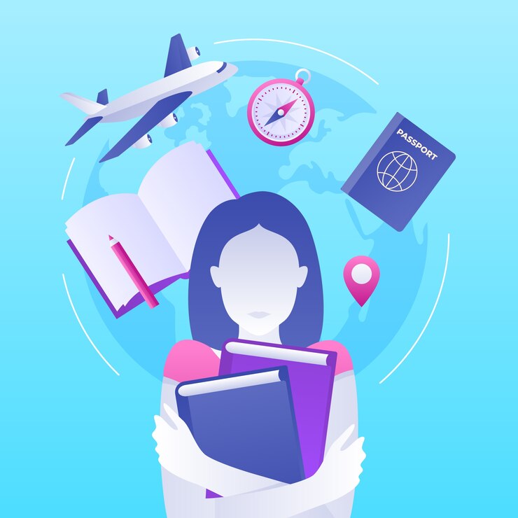 Vector gradiente estudiar en el extranjero ilustración en el extranjero